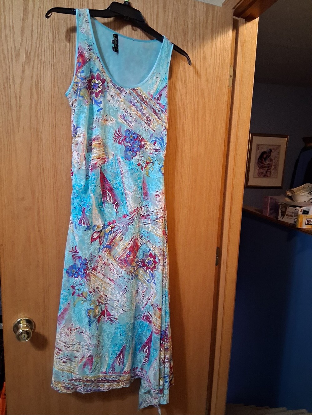LIOR Paris light blue floral sleeveless dressSize: XL. tag hanging loose